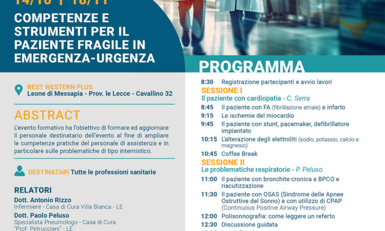 Corso di Formazione ECM: Competenze e strumenti per il paziente fragile in emergenza-urgenza